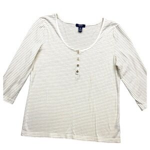 Chaps Womens Top‎ Blouse Extra Large White Gold Striped Casual